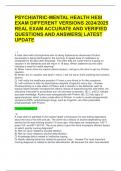 PSYCHIATRIC-MENTAL HEALTH HESI EXAM DIFFERENT VERSIONS 2024&sol;2025 REAL EXAM ACCURATE AND VERIFIED QUESTIONS AND ANSWERS&vert; LATEST UPDATE