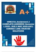 HRM3701 Assignment 3 &lpar;COMPLETE ANSWERS&rpar; Semester 1 2025 - DUE 2 MAY 2025&semi;100&percnt; CORRECT AND TRUSTED SOLUTIONS
