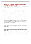 Geology 105 - Dynamic Earth Test Questions with Correct Answers Fully Solved
