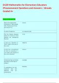 D128 Mathematics for Elementary Educators &lpar;Preassessment Questions and Answers &sol; Already Graded A&plus;