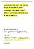 MODERN PHYSICS &lpar;PHYS 250&rpar; &lpar;ACTUAL EXAM&rpar; WITH CORRECT ACTUAL QUESTIONS AND CORRECTLY WELL DEFINED ANSWERS LATEST 2025 &ndash;2026 ALREADY GRADED A&plus;