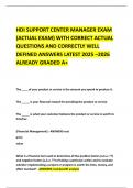 HDI SUPPORT CENTER MANAGER EXAM &lpar;ACTUAL EXAM&rpar; WITH CORRECT ACTUAL QUESTIONS AND CORRECTLY WELL DEFINED ANSWERS LATEST 2025 &ndash;2026 ALREADY GRADED A&plus;