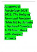 Anatomy & Physiology&colon; The Unity of Form and Function &lpar;10th Ed&rpar; by Saladin &ndash; Updated Chapters 1-29 Exam Bank with Verified Answers