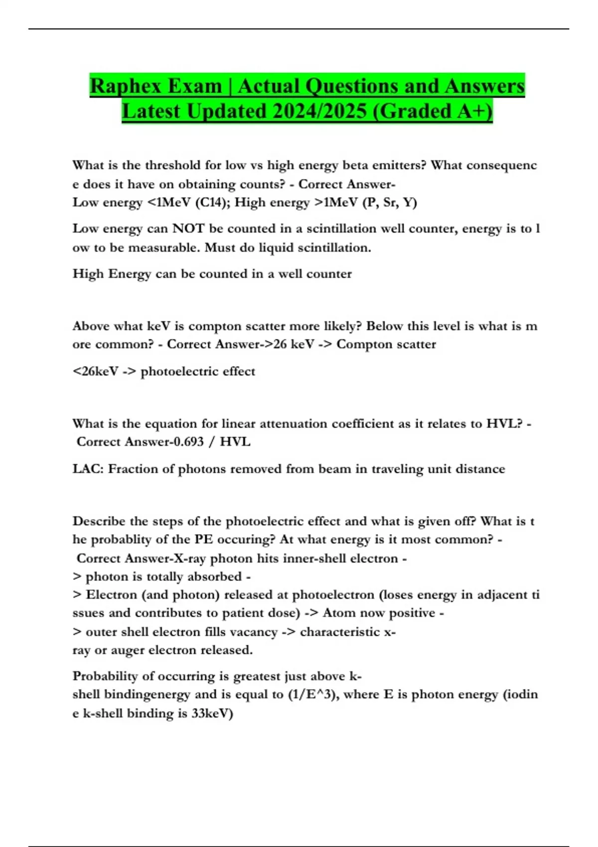 Raphex Exam | Actual Questions and Answers Latest Updated 2024/2025 ...
