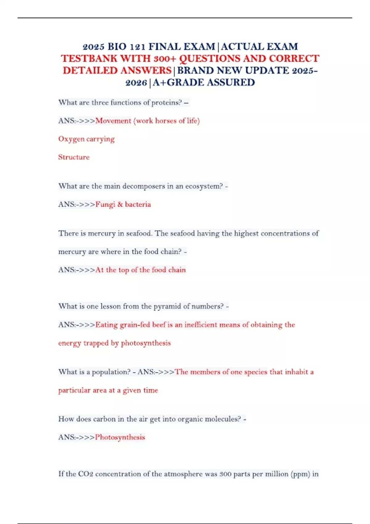 2025 BIO 121 FINAL EXAM|ACTUAL EXAM TESTBANK WITH 300+ QUESTIONS AND ...