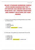 MILADY STANDARD BARBERING SAMPLE  STATE BOARD EXAMINATION TEST 1 -  6TH EDITION 2025 BRAND NEW ACTUAL  EXAM WITH 100&percnt; VERIFIED QUESTIONS  AND CORRECT SOLUTIONS&vert; ACE YOUR  GRADES&period;