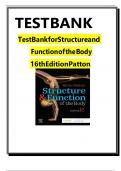 FULL TEST BANK Structure and Function of the Body 16th Edition Patton Questions and Answers&comma; All Chapters 1-22
