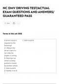 NC DMV DRIVING TEST&sol;ACTUAL EXAM QUESTIONS AND ANSWERS&sol; GUARANTEED PASS