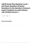 ASWB Social Work Bachelor Level &sol; LSW Exam Questions &lpar;Practice Questions for the bachelor's licensure exam&rpar; Complete Accurate Quizzes with Verified Answers &sol;