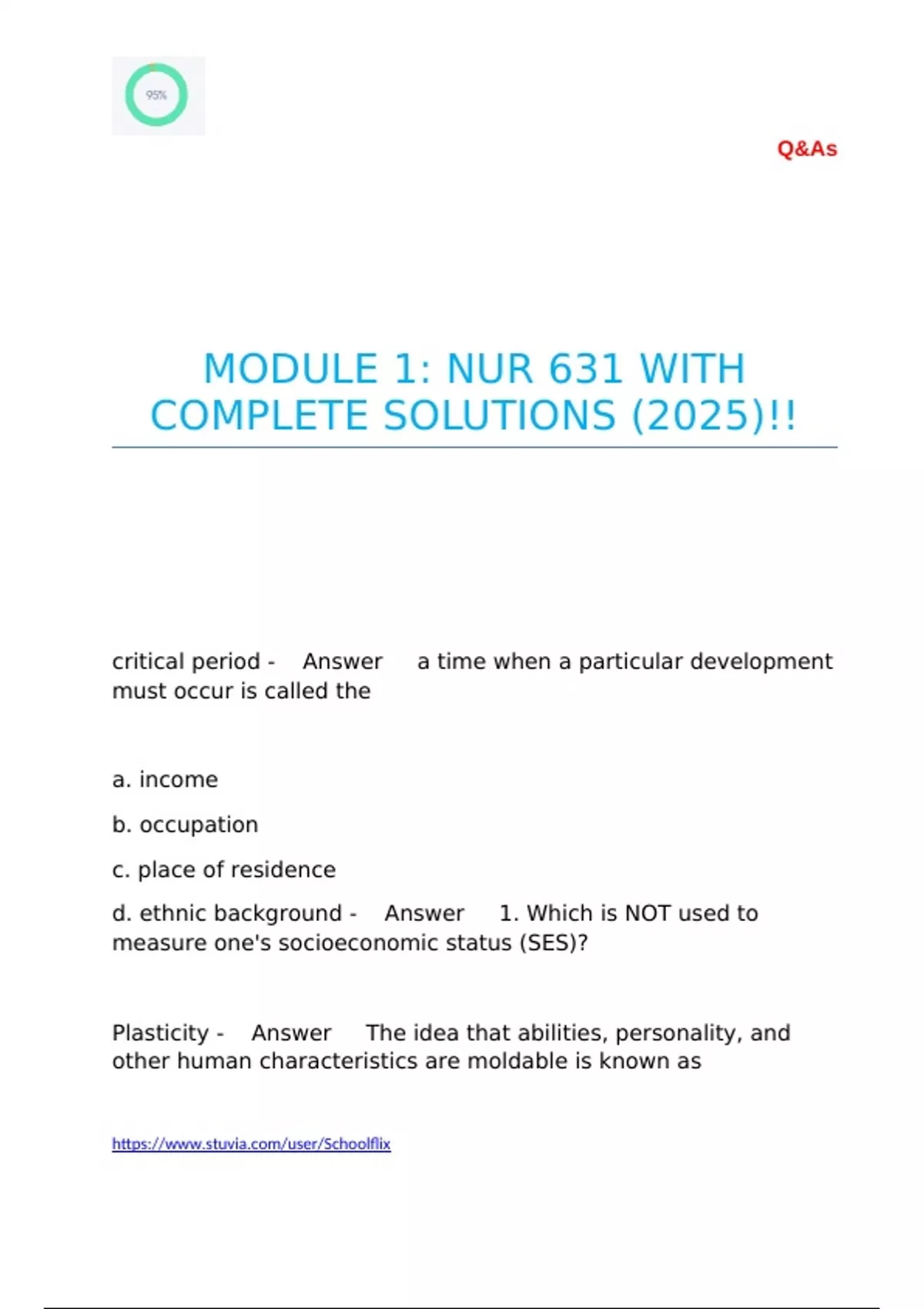 MODULE 1 NUR 631 WITH COMPLETE SOLUTIONS (2025)!! - NUR 631 - Stuvia US