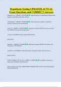 Hypothesis Testing UPDATED ACTUAL     Exam Questions and CORRECT Answers 