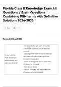 Florida Class E Knowledge Exam All Questions &sol; Exam Questions Containing 100&plus; terms with Definitive Solutions 2024-2025