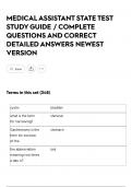 MEDICAL ASSISTANT STATE TEST STUDY GUIDE &sol; COMPLETE QUESTIONS AND CORRECT DETAILED ANSWERS NEWEST VERSION