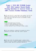 Exam 1&colon; NUR 208&sol; NUR208 &lpar;Latest 2025&sol; 2026 Update&rpar; Mental Health Nursing&vert; Questions & Answers&vert; Grade A&vert; 100&percnt; Correct &lpar;Verified Solutions&rpar;- Fortis