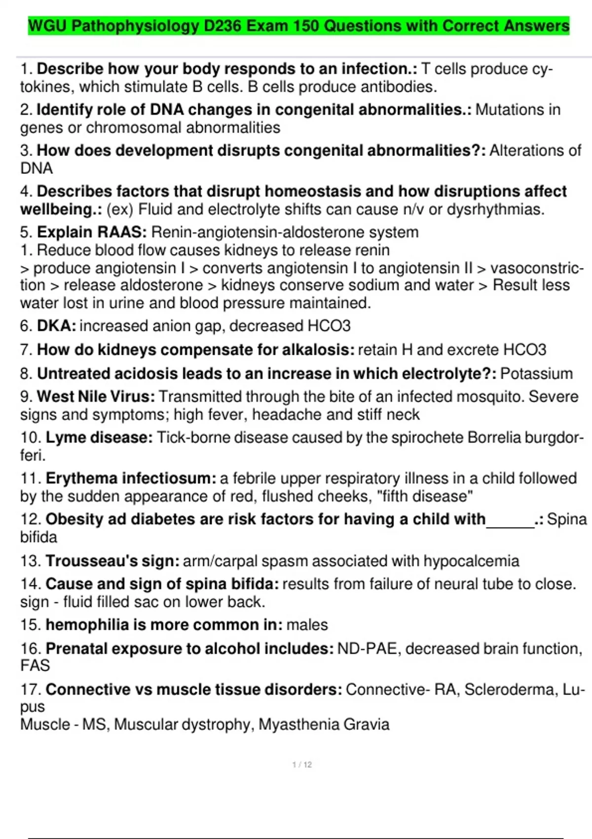WGU Pathophysiology D236 Exam 150 Questions with Correct Answers ...