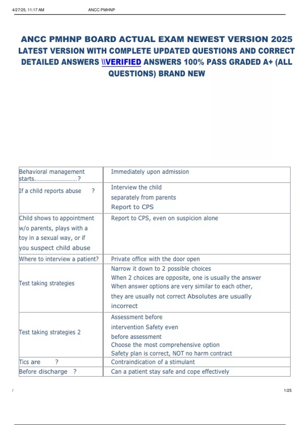 ANCC PMHNP BOARD ACTUAL EXAM NEWEST VERSION 2025 LATEST VERSION WITH ...