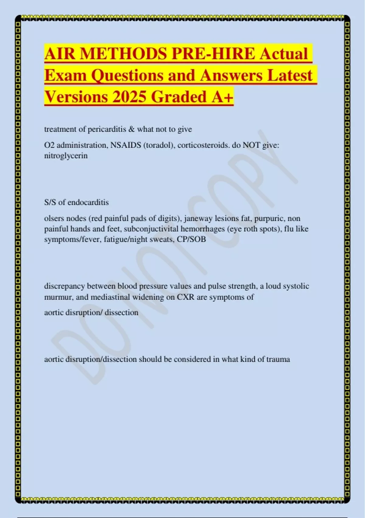 AIR METHODS PRE-HIRE Actual Exam Questions and Answers Latest Versions ...