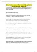Deca Entrepreneurship Exam Study Guide with Complete Solutions