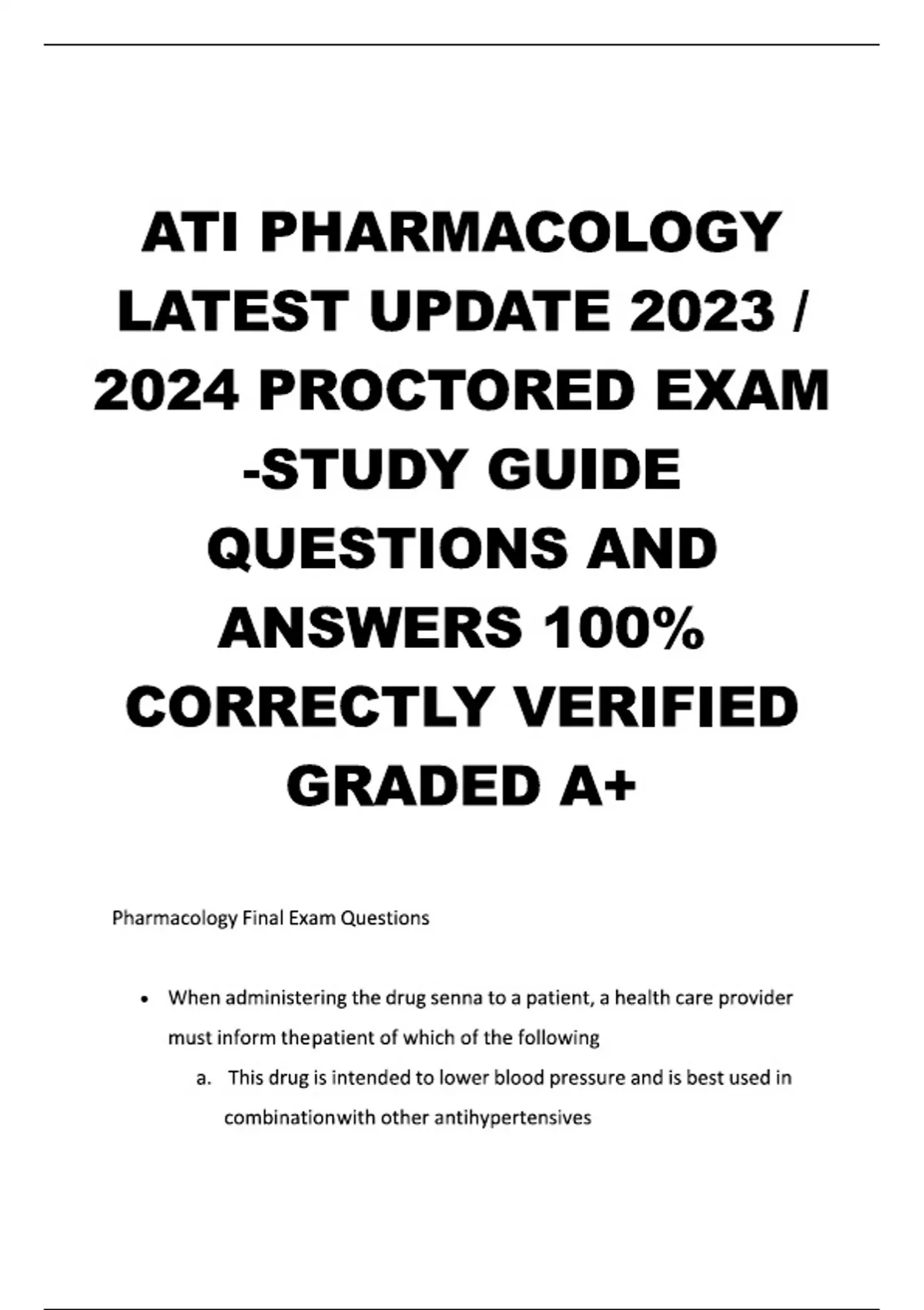 ATI PHARMACOLOGY LATEST UPDATE 2023 / 2024 PROCTORED EXAM -STUDY GUIDE ...