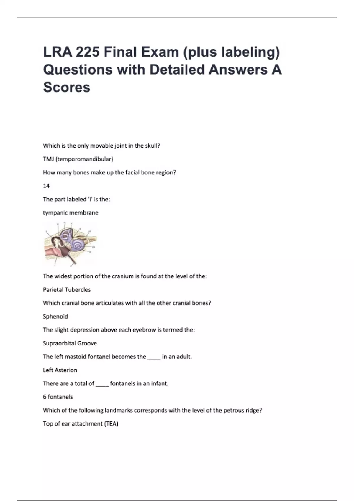 LRA 225 Final Exam (plus labeling) Questions and Verified Answers, 100% ...