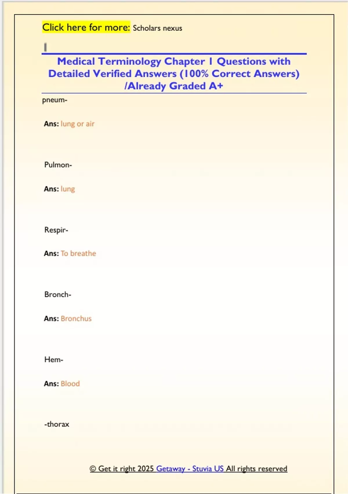 Medical Terminology Chapter 1 Questions with Detailed Verified Answers ...