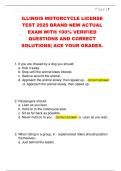 ILLINOIS MOTORCYCLE LICENSE  TEST 2025 BRAND NEW ACTUAL  EXAM WITH 100&percnt; VERIFIED  QUESTIONS AND CORRECT  SOLUTIONS&vert; ACE YOUR GRADES&period; 