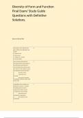Diversity of Form and Function Final Exam&sol; Study Guide Questions with Definitive Solutions&period;