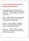 PSY 352 Learning and Memory Exam 3 questions with correct answers