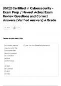 &lpar;ISC&rpar;2 Certified in Cybersecurity - Exam Prep &sol; Newest Actual Exam Review Questions and Correct Answers &lpar;Verified Answers&rpar; A Grade