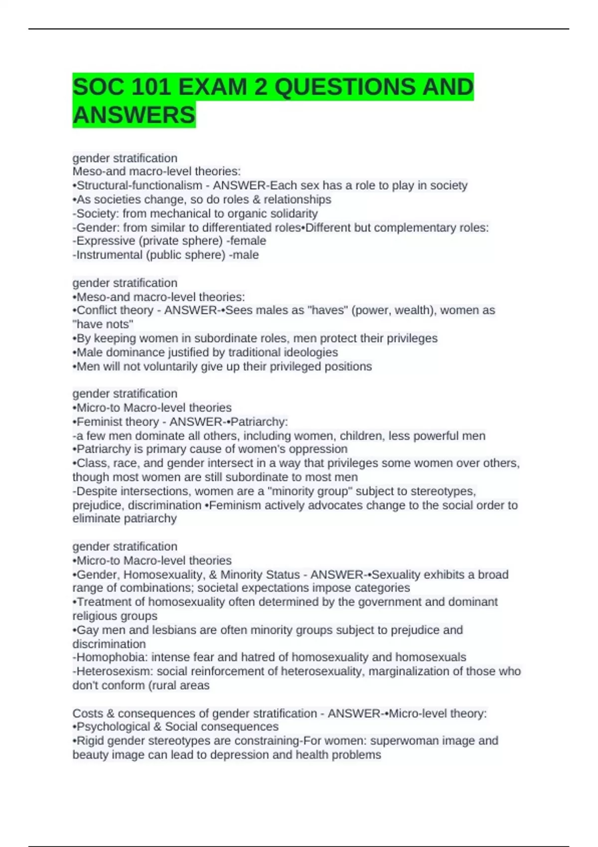 SOC 101 EXAM 2 QUESTIONS AND ANSWERS - Sociology 101 - Stuvia US