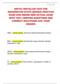 SEPTIC INSTALLER TEST FOR  WASHINGTON STATE &lpar;WOSSA&rpar; PRACTICE  EXAM 2025 BRAND NEW ACTUAL EXAM  WITH 100&percnt; VERIFIED QUESTIONS AND  CORRECT SOLUTIONS&vert; ACE YOUR  GRADES&period;