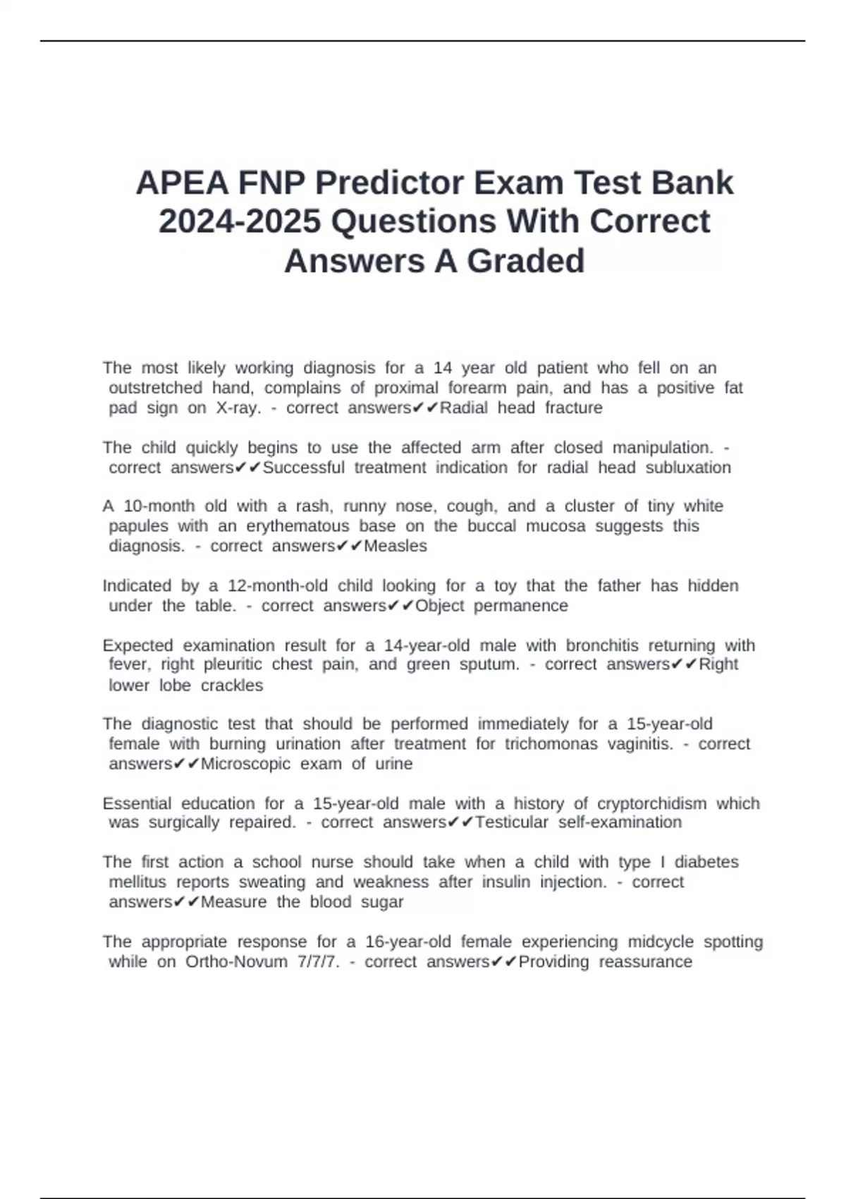 APEA FNP Predictor Exam Test Bank Questions With Correct Answers A ...