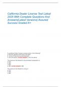 California Dealer License Test Latest  2025 With Complete Questions And  Answers&lpar;Latest Versions&rpar; Assured  Success Graded A&plus; 