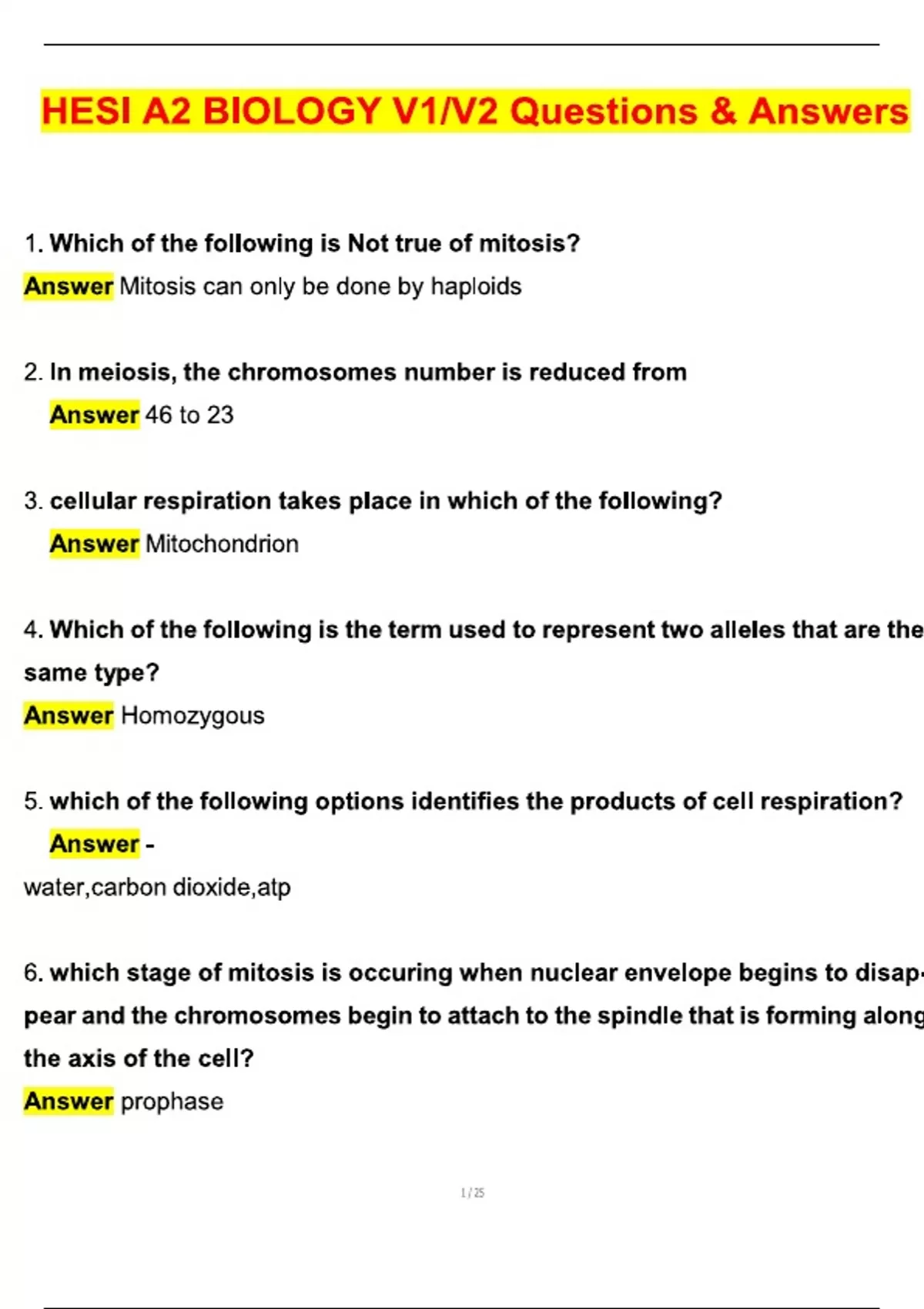HESI A2 BIOLOGY V1 - V2 EXAMS 2025 UPDATED QUESTIONS & ANSWERS EXAM ...