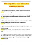 FTCE Subject Area Exam K-6 Practice 2025 Actual with Questions & Answers &lpar;Latest 2025 &sol; 2026 Update&rpar; 100&percnt; Guarantee Pass &lpar;Verified Answers&rpar;