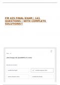 FM 425 FINAL EXAM &vert; 141 QUESTIONS &vert; WITH COMPLETE SOLUTIONS&excl;&excl;