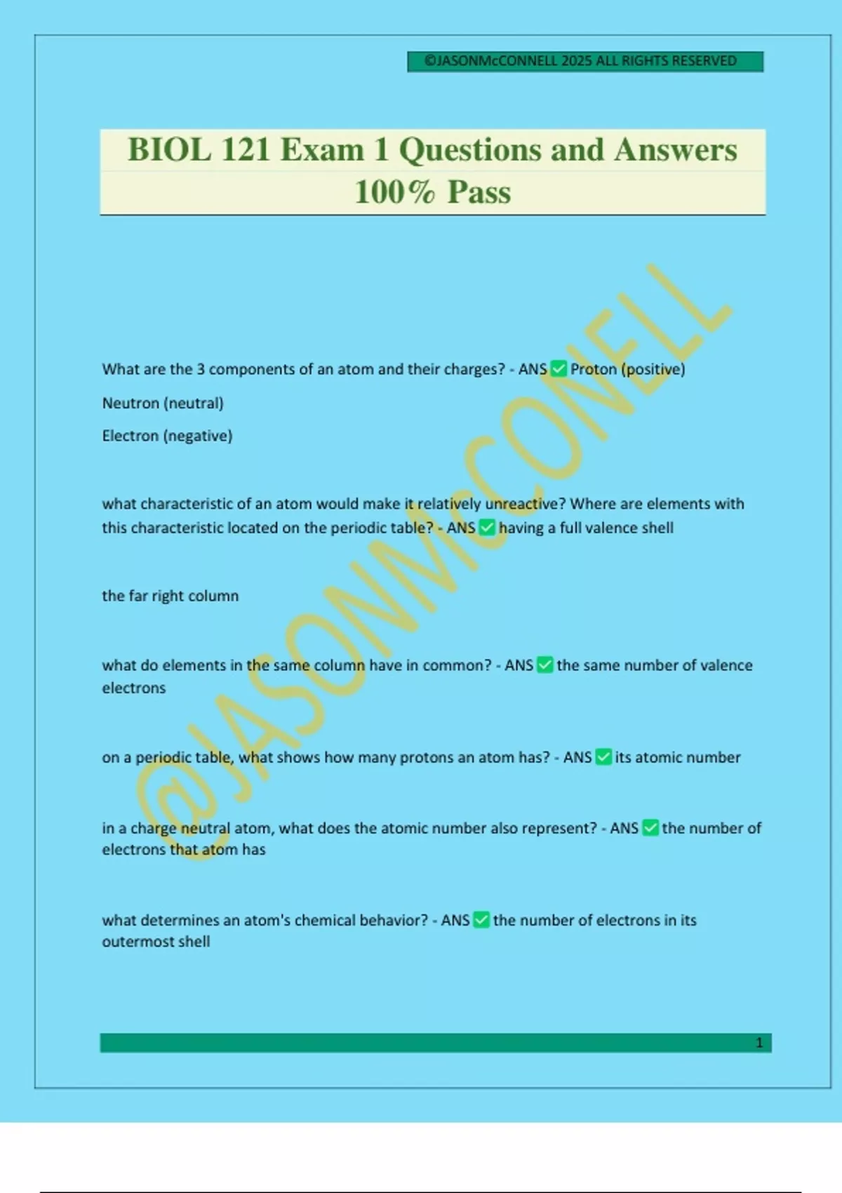 BIOL 121 Exam 1 Questions and Answers 100% Pass - BIOL 121 - Stuvia US