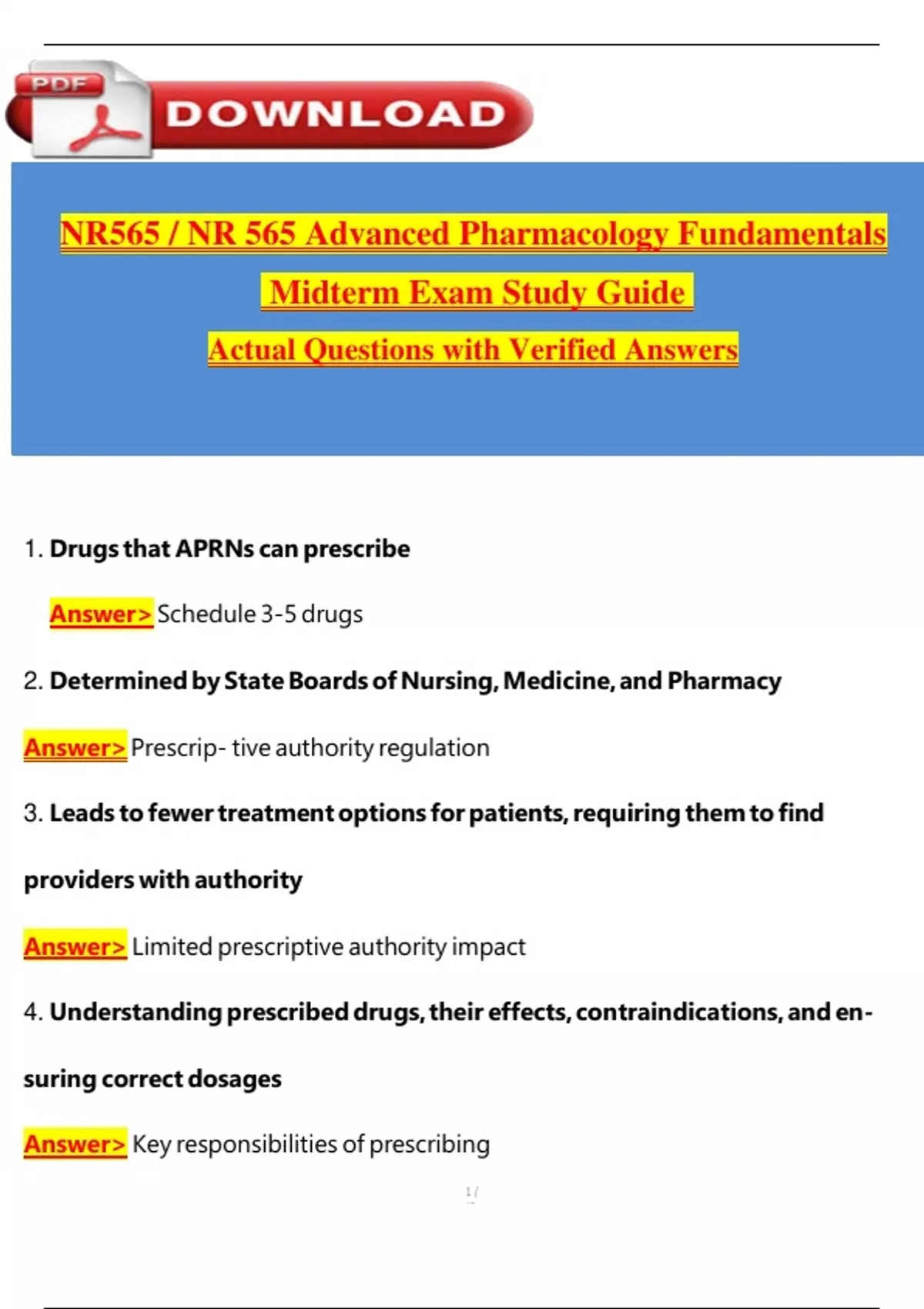 NR 565 Midterm Exam Study Guide / NR565 Advanced Pharmacology Questions ...