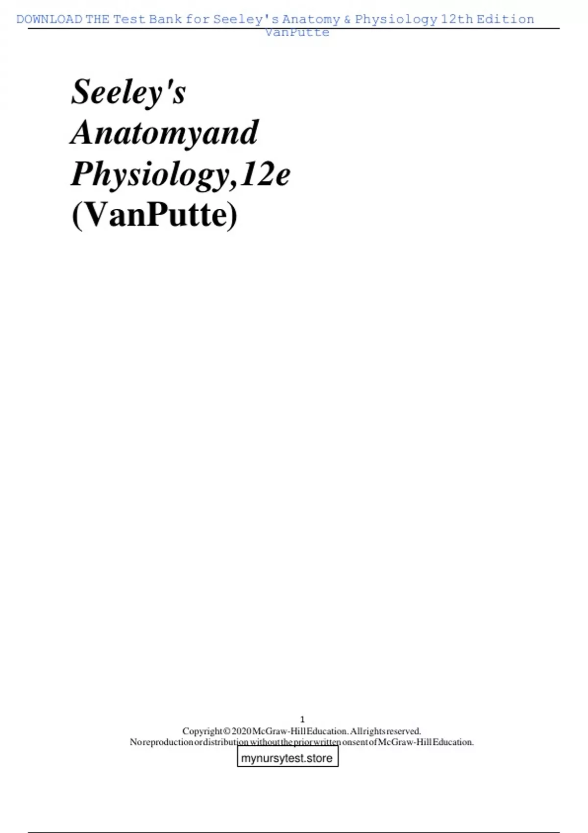 Seeley's Anatomy and Physiology 12th Edition | VanPutte | Complete Test ...