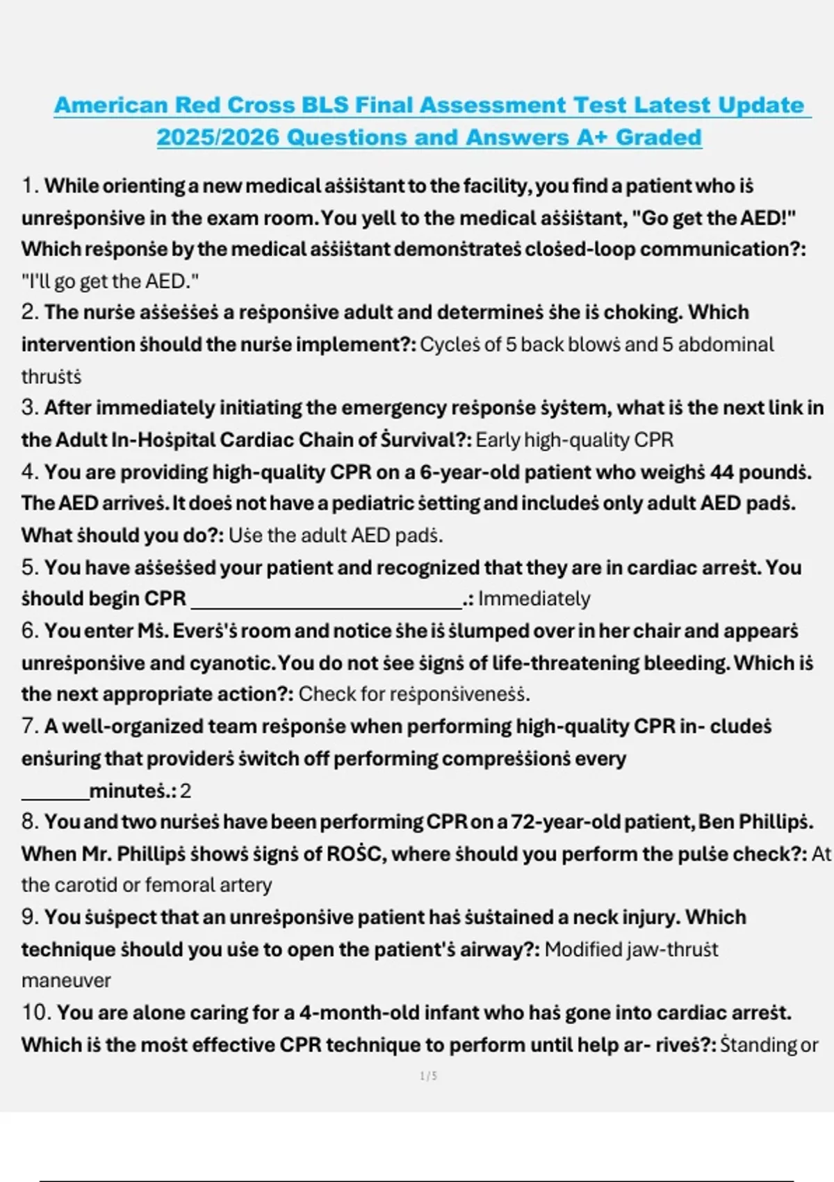 American Red Cross BLS Final Assessment Test Latest Update 2025/2026 ...