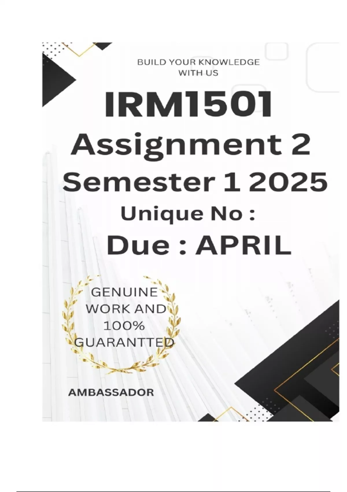IRM1501 Assignment 2 (COMPLETE ANSWERS) Semester 1 2025 - DUE April ...