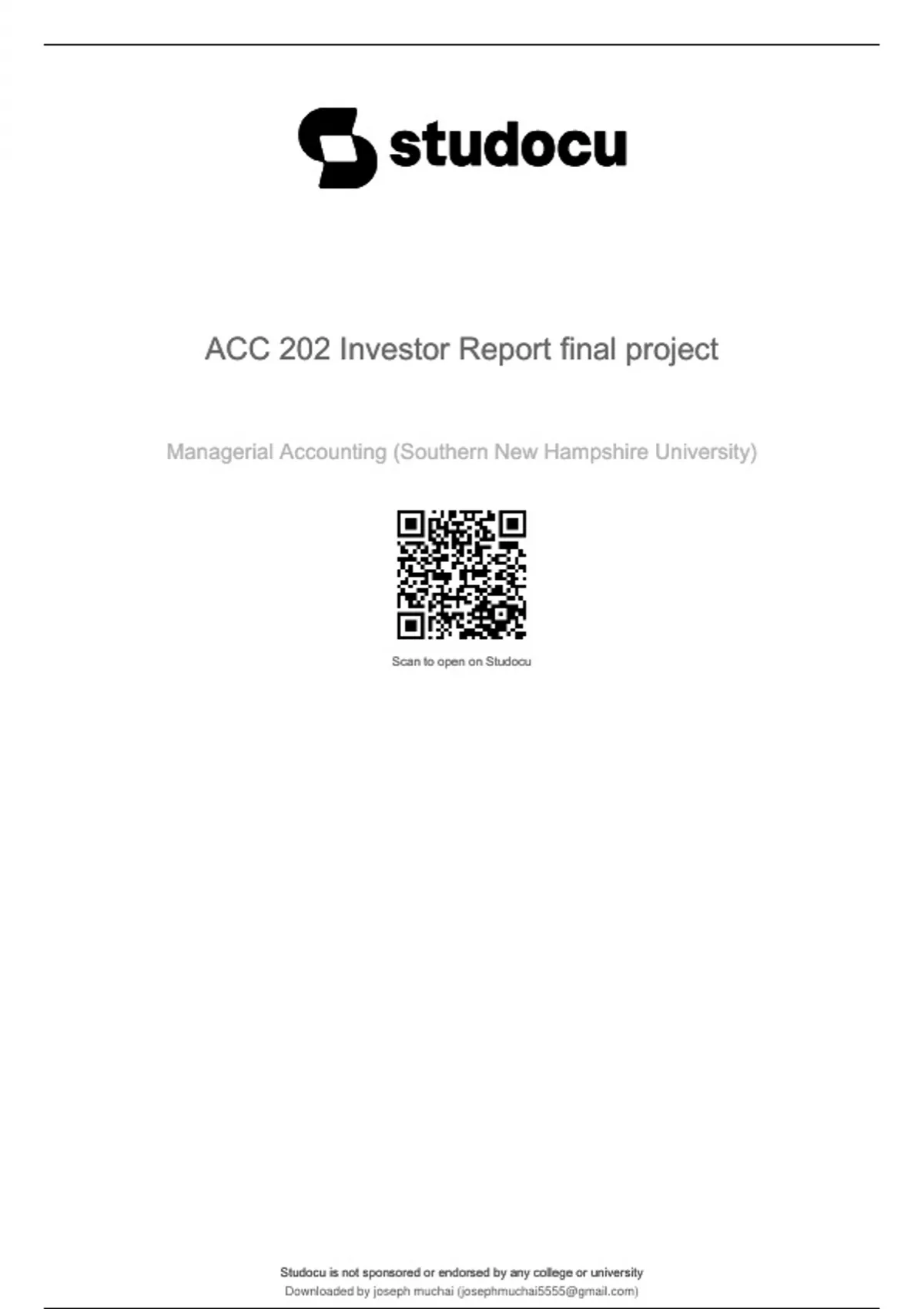 Acc 202 Investor Report Final Project Graded A New 2025 Version