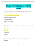 Cancer & Oncology Nursing NCLEX Practice Quiz Latest Version Already  Passed