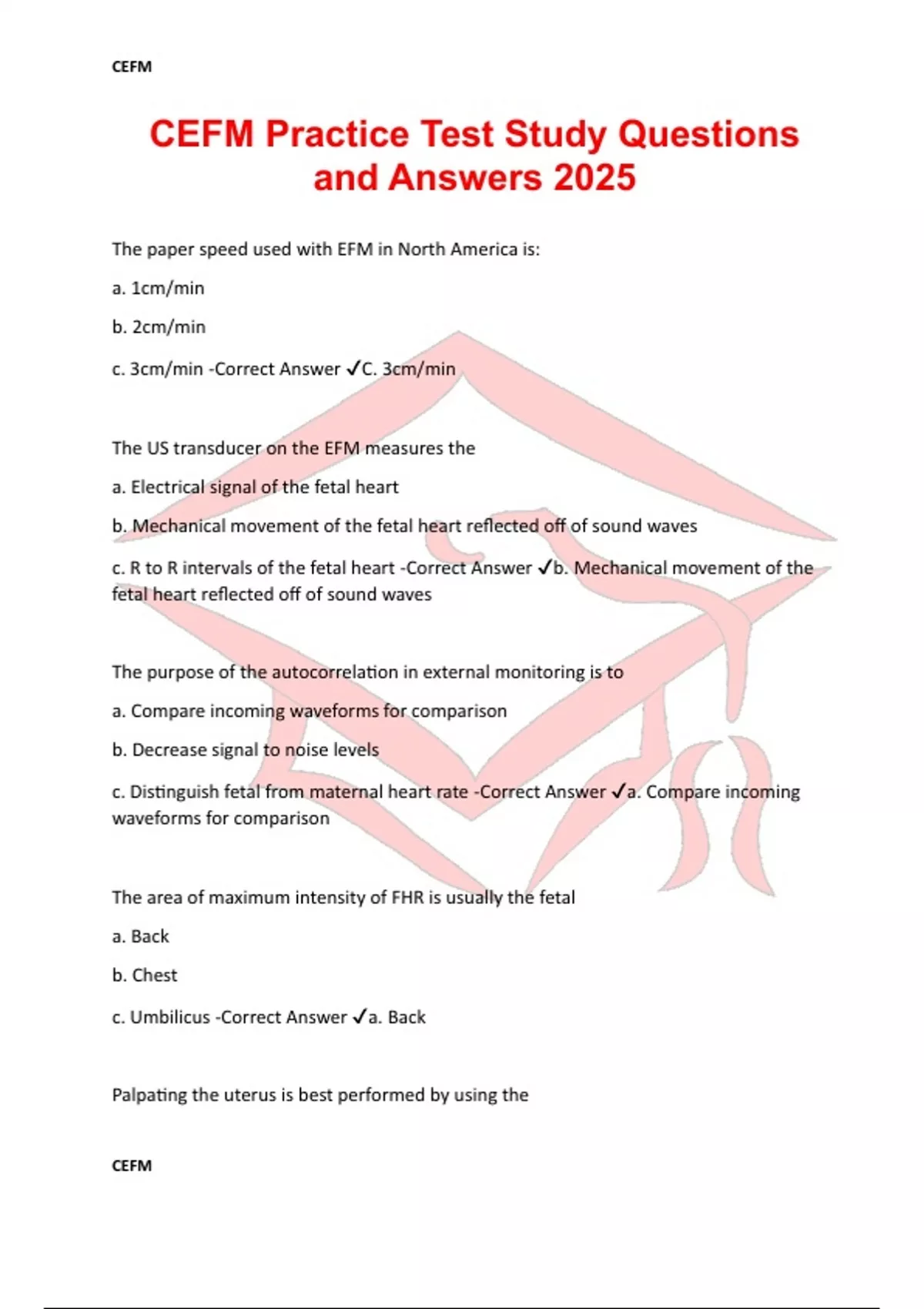 CEFM Practice Test Study Questions and Answers 2025 - CEFM - Stuvia US