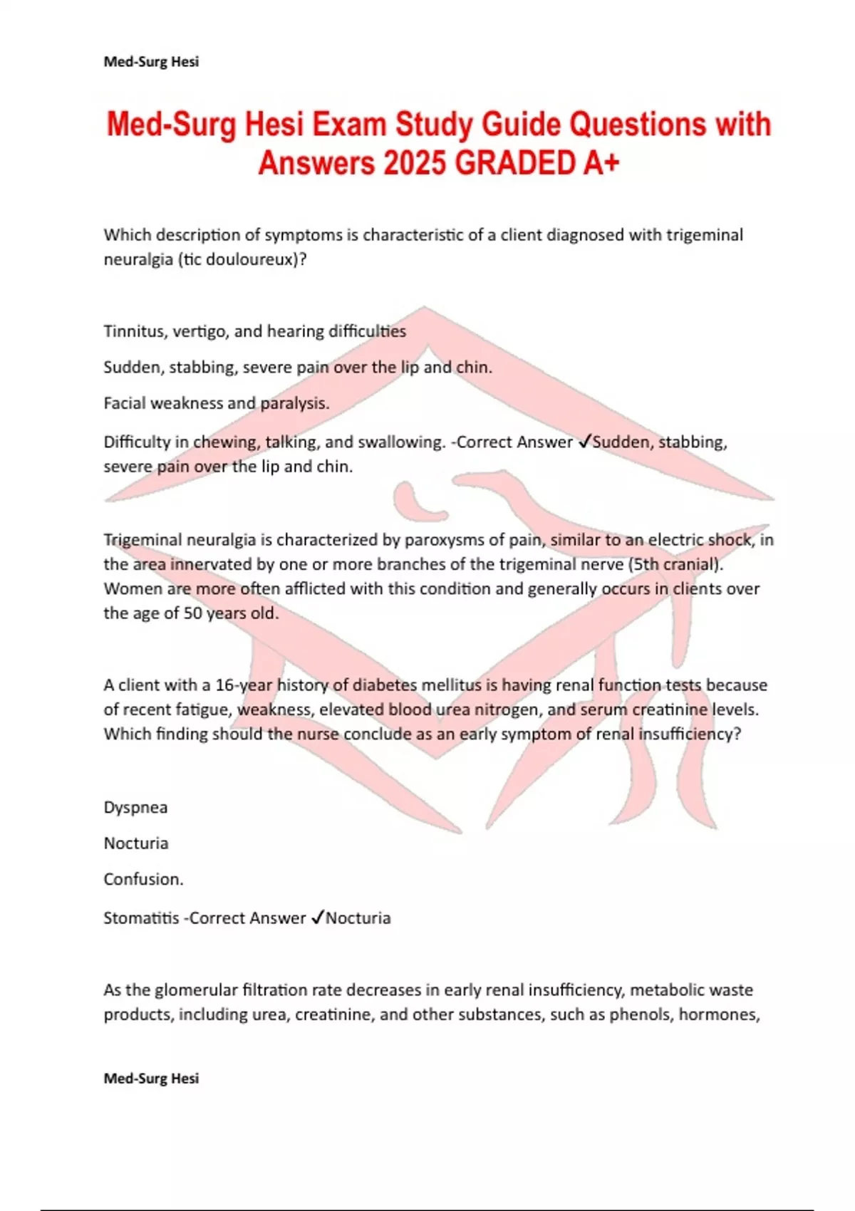 Med-Surg Hesi Exam Study Guide Questions with Answers 2025 GRADED A+ ...