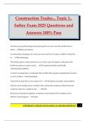 Construction Trades&period;&period;&period; Topic 1&period;&period; Saftey Exam 2025 Questions and Answers 100&percnt; Pass