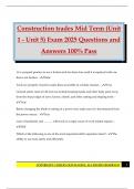 Construction trades Mid Term &lpar;Unit 1 - Unit 5&rpar; Exam 2025 Questions and Answers 100&percnt; Pass