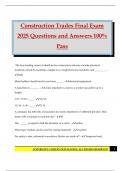 Construction Trades Final Exam 2025 Questions and Answers 100&percnt; Pass