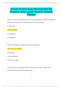 Cancer & Oncology Nursing NCLEX Practice Quiz Latest Version Already  Passed