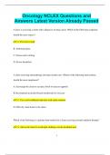 Oncology NCLEX Questions and Answers Latest Version Already Passed